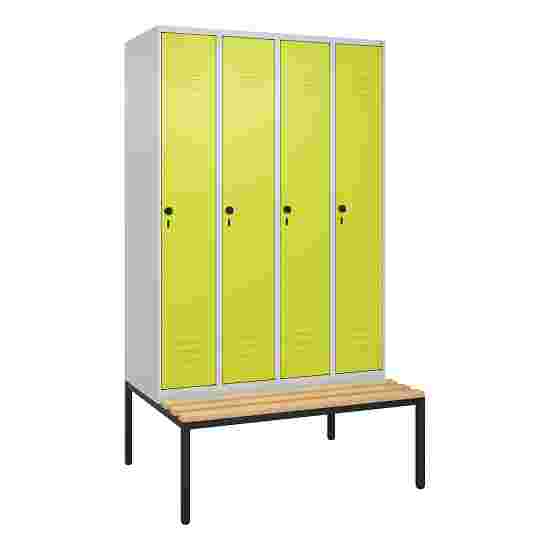 C+P Garderobenschrank &quot;Classic Plus&quot;, Abteilbreite 30 cm, mit Sitzbank 212x120x50 cm/ 4 Fächer, Clowngrün (RAL 110 80 60)