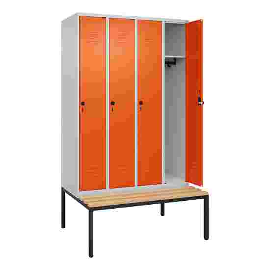 C+P Garderobenschrank &quot;Classic Plus&quot;, Abteilbreite 30 cm, mit Sitzbank 212x120x50 cm/ 4 Fächer, Reinorange (RAL 2004)