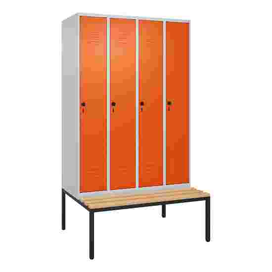 C+P Garderobenschrank &quot;Classic Plus&quot;, Abteilbreite 30 cm, mit Sitzbank 212x120x50 cm/ 4 Fächer, Reinorange (RAL 2004)