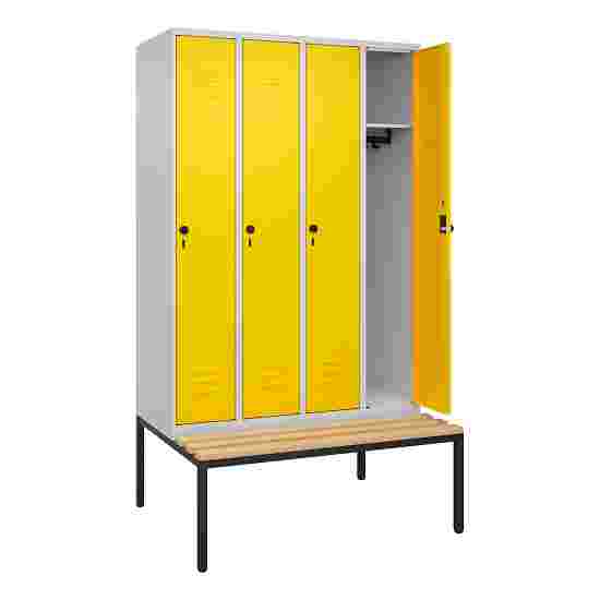 C+P Garderobenschrank &quot;Classic Plus&quot;, Abteilbreite 30 cm, mit Sitzbank 212x120x50 cm/ 4 Fächer, Verkehrsgelb (RAL 1023)