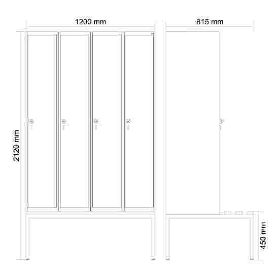 C+P Garderobenschrank &quot;Classic Plus&quot;, Abteilbreite 30 cm, mit Sitzbank 212x120x50 cm/ 4 Fächer, Verkehrsgelb (RAL 1023)