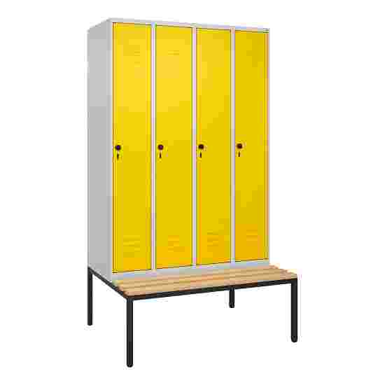 C+P Garderobenschrank &quot;Classic Plus&quot;, Abteilbreite 30 cm, mit Sitzbank 212x120x50 cm/ 4 Fächer, Verkehrsgelb (RAL 1023)