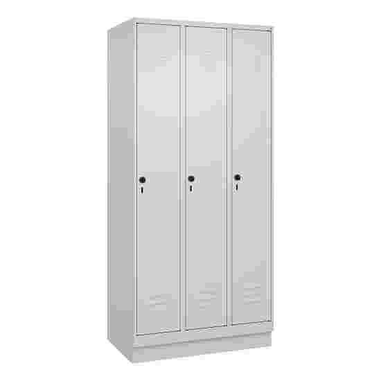 C+P Garderobenschrank &quot;Classic Plus&quot;, Abteilbreite 30 cm, mit Sockel 195x90x50 cm/ 3 Fächer, Lichtgrau (RAL 7035)