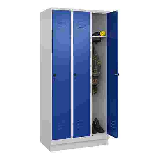 C+P Garderobenschrank &quot;Classic Plus&quot;, Abteilbreite 30 cm, mit Sockel 195x90x50 cm/ 3 Fächer, Enzianblau (RAL 5010)