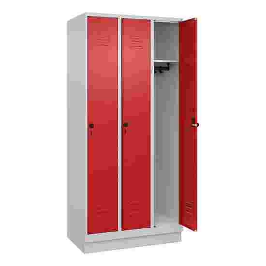 C+P Garderobenschrank &quot;Classic Plus&quot;, Abteilbreite 30 cm, mit Sockel 195x90x50 cm/ 3 Fächer, Feuerrot (RAL 3000)