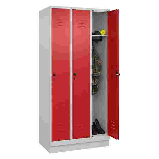 C+P Garderobenschrank &quot;Classic Plus&quot;, Abteilbreite 30 cm, mit Sockel 195x90x50 cm/ 3 Fächer, Feuerrot (RAL 3000)