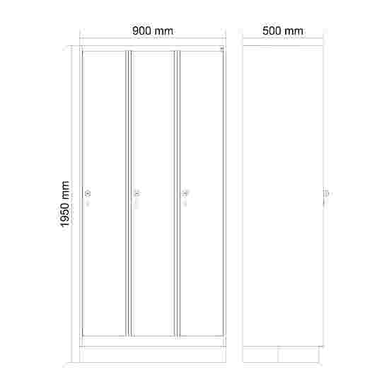 C+P Garderobenschrank &quot;Classic Plus&quot;, Abteilbreite 30 cm, mit Sockel 195x90x50 cm/ 3 Fächer, Verkehrsgelb (RAL 1023)