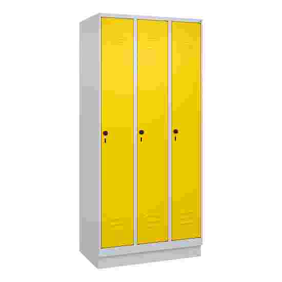 C+P Garderobenschrank &quot;Classic Plus&quot;, Abteilbreite 30 cm, mit Sockel 195x90x50 cm/ 3 Fächer, Verkehrsgelb (RAL 1023)