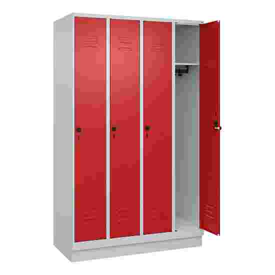 C+P Garderobenschrank &quot;Classic Plus&quot;, Abteilbreite 30 cm, mit Sockel 195x120x50 cm/ 4 Fächer, Feuerrot (RAL 3000)