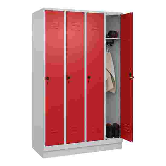 C+P Garderobenschrank &quot;Classic Plus&quot;, Abteilbreite 30 cm, mit Sockel 195x120x50 cm/ 4 Fächer, Feuerrot (RAL 3000)