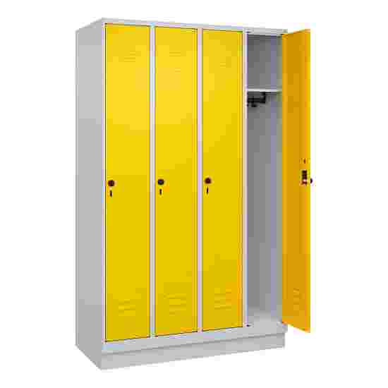 C+P Garderobenschrank &quot;Classic Plus&quot;, Abteilbreite 30 cm, mit Sockel 195x120x50 cm/ 4 Fächer, Verkehrsgelb (RAL 1023)