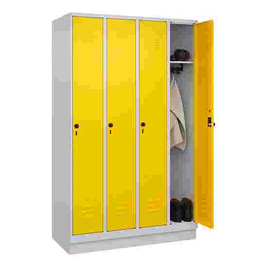 C+P Garderobenschrank &quot;Classic Plus&quot;, Abteilbreite 30 cm, mit Sockel 195x120x50 cm/ 4 Fächer, Verkehrsgelb (RAL 1023)