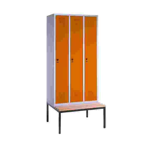 C+P Garderobenschrank &quot;S 3000 Evolo&quot;, Abteilbreite 30 cm, mit Sitzbank 209x90x50 cm, Gelborange (RAL 2000), 3 Abteile