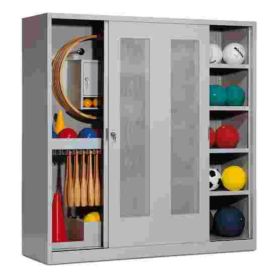 C+P Sportgeräteschrank
 (HxBxT: 195x190x60 cm, mit Lochblech-Schiebetüren, Typ 5) Lichtgrau (RAL 7035), Lichtgrau (RAL 7035), Einzelschließung