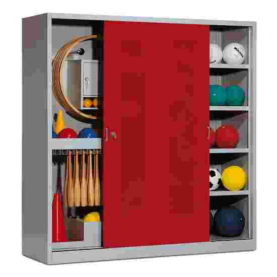 C+P Sportgeräteschrank
 (HxBxT: 195x190x60 cm, mit Lochblech-Schiebetüren, Typ 5) Rubinrot (RAL 3003), Lichtgrau (RAL 7035), Einzelschließung
