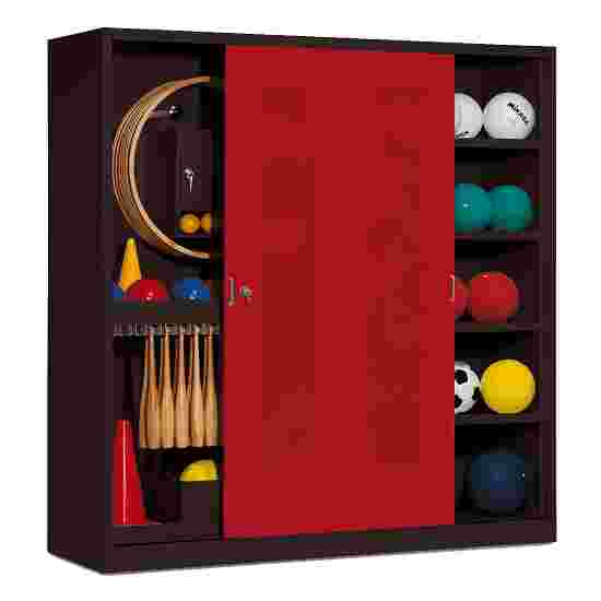 C+P Sportgeräteschrank
 (HxBxT: 195x190x60 cm, mit Lochblech-Schiebetüren, Typ 5) Rubinrot (RAL 3003), Anthrazit (RAL 7021), Einzelschließung