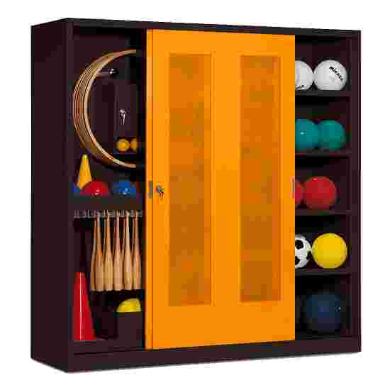 C+P Sportgeräteschrank
 (HxBxT: 195x190x60 cm, mit Lochblech-Schiebetüren, Typ 5) Gelborange (RAL 2000), Anthrazit (RAL 7021), Einzelschließung