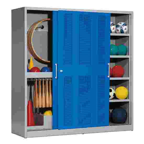 C+P Sportgeräteschrank
 (HxBxT: 195x190x60 cm, mit Lochblech-Schiebetüren, Typ 5) Enzianblau (RAL 5010), Lichtgrau (RAL 7035), Gleichschließung