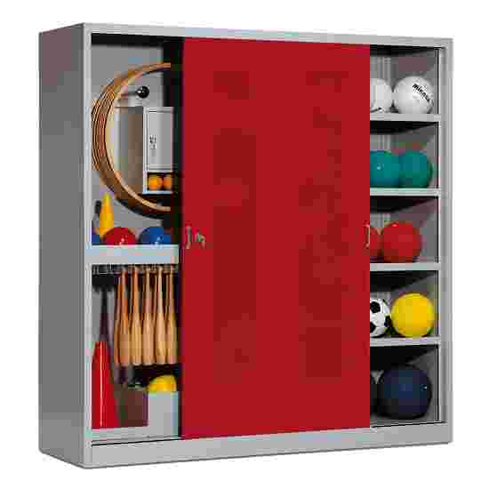 C+P Sportgeräteschrank
 (HxBxT: 195x190x60 cm, mit Lochblech-Schiebetüren, Typ 5) Rubinrot (RAL 3003), Lichtgrau (RAL 7035), Gleichschließung