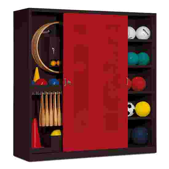 C+P Sportgeräteschrank
 (HxBxT: 195x190x60 cm, mit Lochblech-Schiebetüren, Typ 5) Rubinrot (RAL 3003), Anthrazit (RAL 7021), Gleichschließung