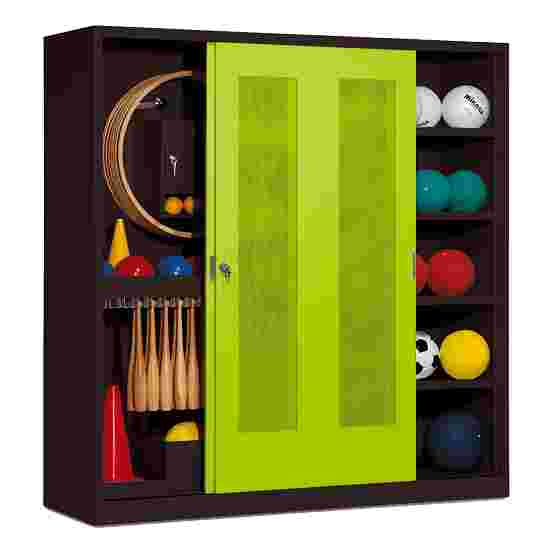 C+P Sportgeräteschrank
 (HxBxT: 195x190x60 cm, mit Lochblech-Schiebetüren, Typ 5) Viridingrün (RDS 110 80 60), Anthrazit (RAL 7021), Gleichschließung