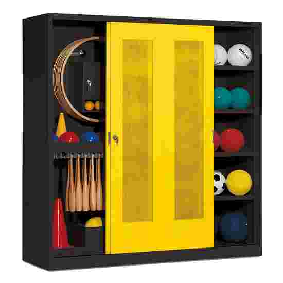 C+P Sportgeräteschrank
 (HxBxT: 195x190x60 cm, mit Lochblech-Schiebetüren, Typ 5) Sonnengelb (RDS 080 80 60), Anthrazit (RAL 7021), Gleichschließung