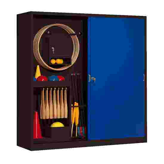 C+P Sportgeräteschrank
 (HxBxT: 195x190x60 cm, mit Vollblech-Schiebetüren, Typ 5) Enzianblau (RAL 5010), Anthrazit (RAL 7021), Gleichschließung