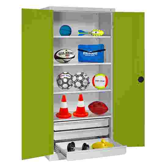 C+P Sportgeräteschrank
 mit Schubladen (HxBxT: 195x120x50 cm, mit Vollblech-Flügeltüren, Typ 4) Viridingrün (RDS 110 80 60), Anthrazit (RAL 7021), Gleichschließung, Ergo-Lock Muldengriff