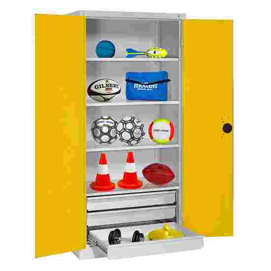 C+P Sportgeräteschrank
 mit Schubladen (HxBxT: 195x120x50 cm, mit Vollblech-Flügeltüren, Typ 4) Sonnengelb (RDS 080 80 60), Anthrazit (RAL 7021), Gleichschließung, Ergo-Lock Muldengriff