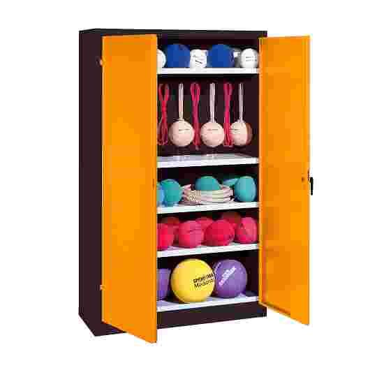 C+P Sportgeräteschrank mit Vollblech-Flügeltüren (Typ 2), HxBxT 195x120x50 cm Gelborange (RAL 2000), Anthrazit (RAL 7021), Gleichschließung, Ergo-Lock Muldengriff