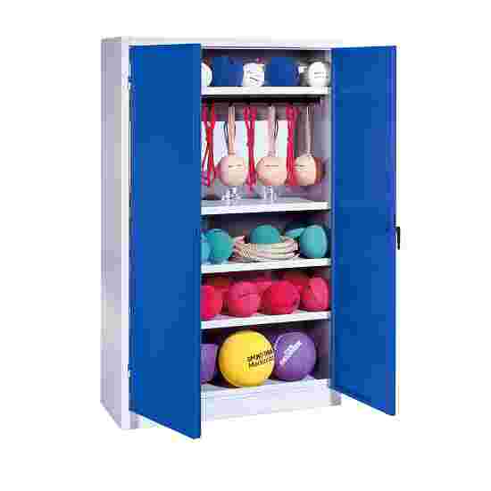 C+P Sportredskabsskab med hele stållåger (Type 2), HxBxT 195x120x50 cm Ensianblå (RAL 5010), Lysegrå (RAL 7035), Enkeltlåsning, Ergo-Lock forsænket håndtag