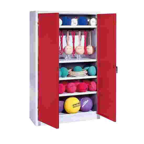 C+P Sportredskabsskab med hele stållåger (Type 2), HxBxT 195x120x50 cm Rubinrød (RAL 3003), Lysegrå (RAL 7035), Enkeltlåsning, Ergo-Lock forsænket håndtag