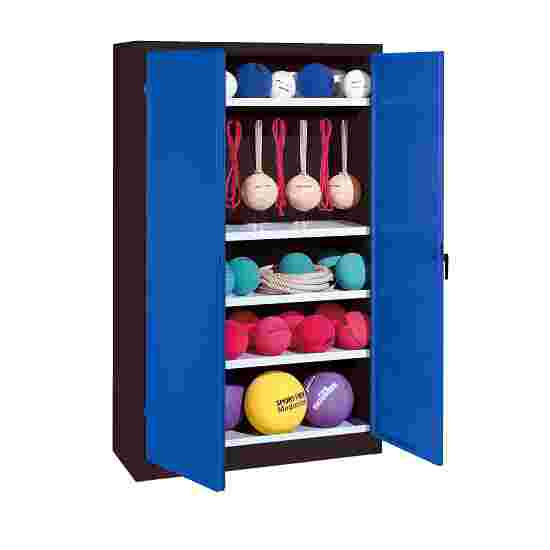 C+P Sportredskabsskab med hele stållåger (Type 2), HxBxT 195x120x50 cm Ensianblå (RAL 5010), Antracit (RAL 7021), Enkeltlåsning, Ergo-Lock forsænket håndtag