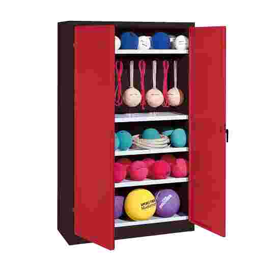 C+P Sportredskabsskab med hele stållåger (Type 2), HxBxT 195x120x50 cm Rubinrød (RAL 3003), Antracit (RAL 7021), Enkeltlåsning, Ergo-Lock forsænket håndtag