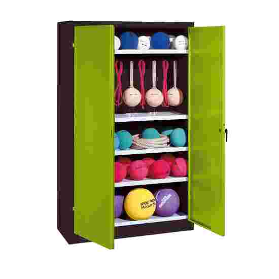 C+P Sportredskabsskab med hele stållåger (Type 2), HxBxT 195x120x50 cm Klovnegrøn (RAL 110 80 60), Antracit (RAL 7021), Enkeltlåsning, Ergo-Lock forsænket håndtag