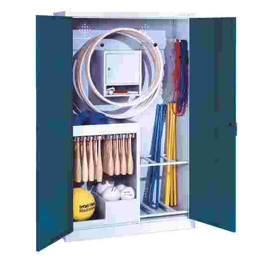 C+P Sports equipment cabinet Gentian blue (RAL 5010), Light grey (RAL 7035), Single closure, Ergo-Lock recessed handle