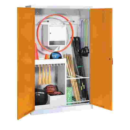 C+P Sports equipment cabinet Yellow orange (RAL 2000), Light grey (RAL 7035), Single closure, Ergo-Lock recessed handle