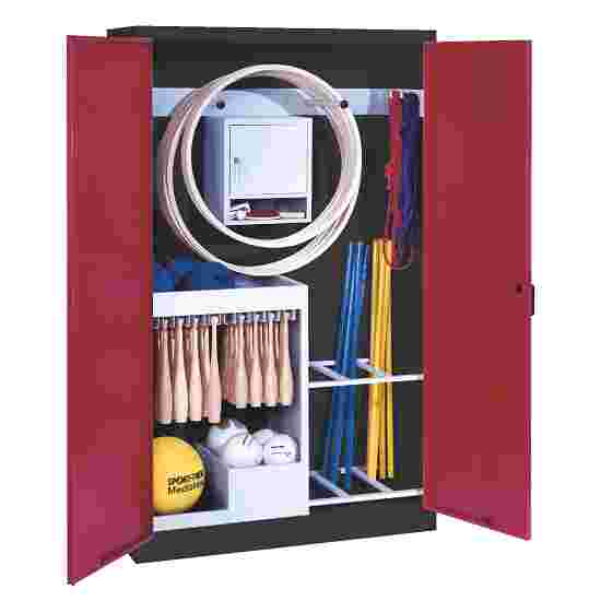 C+P Sports equipment cabinet Ruby red (RAL 3003), Anthracite (RAL 7021), Single closure, Ergo-Lock recessed handle