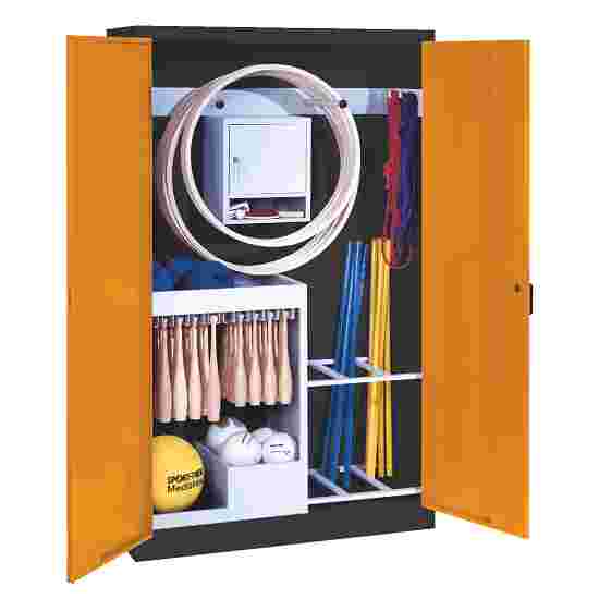 C+P Sports equipment cabinet Yellow orange (RAL 2000), Anthracite (RAL 7021), Single closure, Ergo-Lock recessed handle