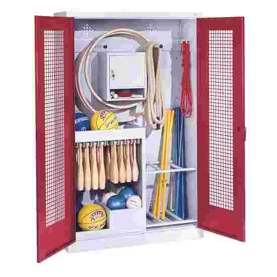 C+P Sports equipment cabinet Ruby red (RAL 3003), Light grey (RAL 7035), Ergo-Lock recessed handle, Single closure