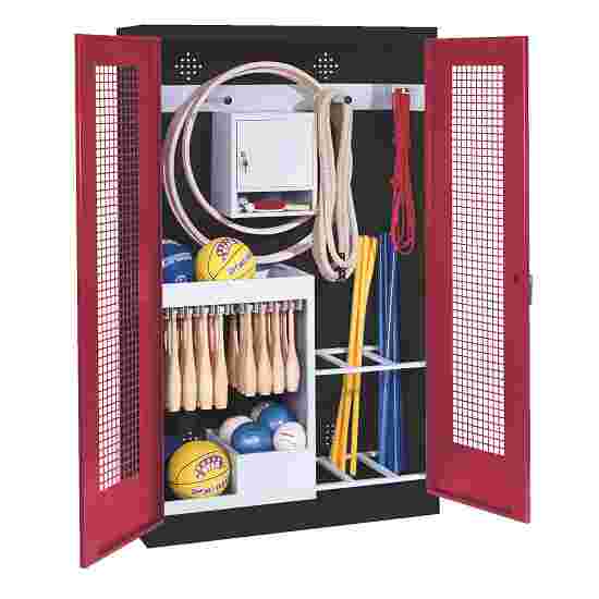 C+P Sports equipment cabinet Ruby red (RAL 3003), Anthracite (RAL 7021), Ergo-Lock recessed handle, Single closure