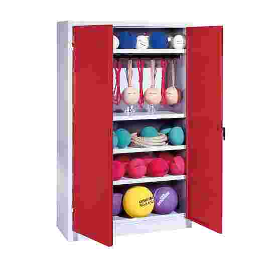 C+P Sports equipment cabinet Ruby red (RAL 3003), Light grey (RAL 7035), Single closure, Ergo-Lock recessed handle
