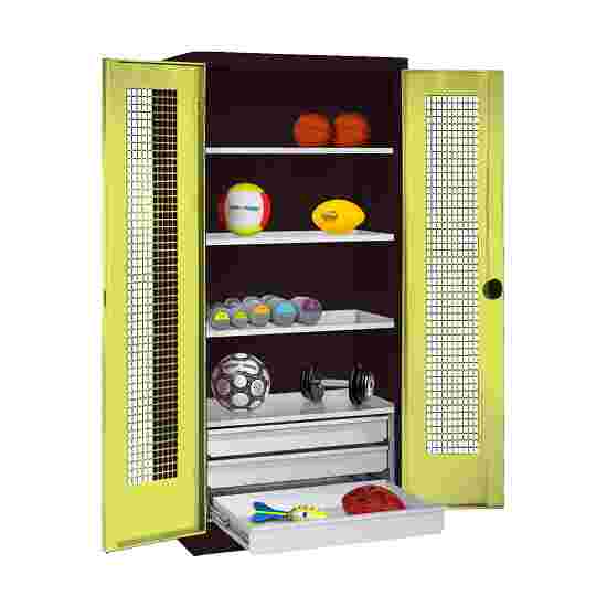 C+P Type 4 Sports Equipment Locker with Drawers and Perforated Double Doors, H×W×D: 195×120×50 cm Sports equipment cabinet Viridian green (RDS 110 80 60), Anthracite (RAL 7021), Single closure, Handle