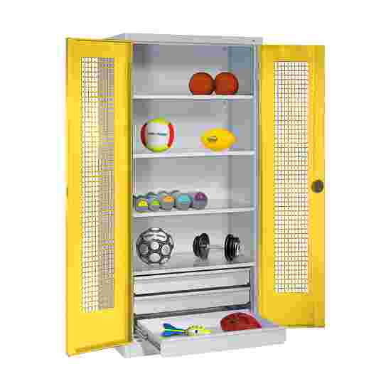 C+P Type 4 Sports Equipment Locker with Drawers and Perforated Double Doors, H×W×D: 195×120×50 cm Sports equipment cabinet Sunny Yellow (RDS 080 80 60), Light grey (RAL 7035), Single closure, Ergo-Lock recessed handle