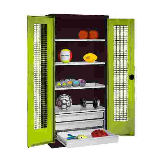 C+P Type 4 Sports Equipment Locker with Drawers and Perforated Double Doors, H×W×D: 195×120×50 cm Sports equipment cabinet Viridian green (RDS 110 80 60), Anthracite (RAL 7021), Single closure, Ergo-Lock recessed handle
