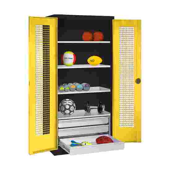 C+P Type 4 Sports Equipment Locker with Drawers and Perforated Double Doors, H×W×D: 195×120×50 cm Sports equipment cabinet Sunny Yellow (RDS 080 80 60), Anthracite (RAL 7021), Single closure, Ergo-Lock recessed handle