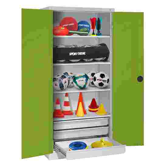 C+P Type 4 Sports Equipment Locker with Drawers and Sheet Metal Double Doors, H×W×D: 195×120×50 cm Sports equipment cabinet Viridian green (RDS 110 80 60), Light grey (RAL 7035), Single closure, Handle