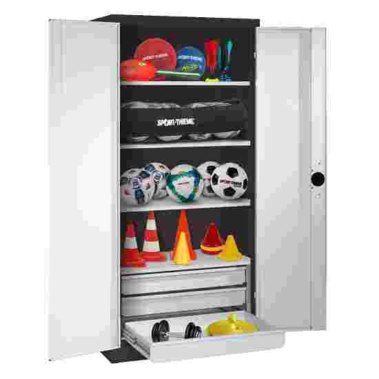 C+P Type 4 Sports Equipment Locker with Drawers and Sheet Metal Double Doors, H×W×D: 195×120×50 cm Sports equipment cabinet Light grey (RAL 7035), Anthracite (RAL 7021), Single closure, Handle