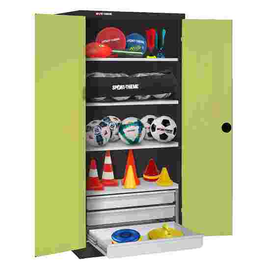 C+P Type 4 Sports Equipment Locker with Drawers and Sheet Metal Double Doors, H×W×D: 195×120×50 cm Sports equipment cabinet Viridian green (RDS 110 80 60), Anthracite (RAL 7021), Single closure, Handle