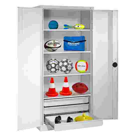 C+P Type 4 Sports Equipment Locker with Drawers and Sheet Metal Double Doors, H×W×D: 195×120×50 cm Sports equipment cabinet Light grey (RAL 7035), Light grey (RAL 7035), Single closure, Ergo-Lock recessed handle